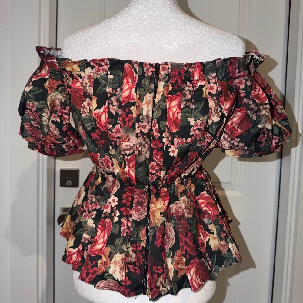 ANTONIO MELANI Black Floral Off-Shoulder Peplum Top - Picture 2 of 6